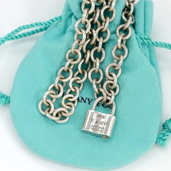 Tiffany & Co. 1837 Padlock Lock Chain Necklace 16" Silver 925 Auth w/Bag #8951 - Picture 1 of 7